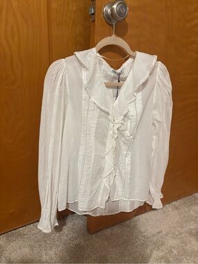 Zara White Ruffled Pintuck Blouse